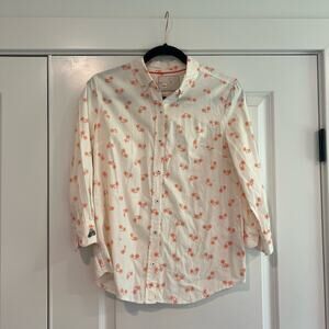Anthropologie‎ Postage Stamp Womens Button Down White Orange Bikes Size 4